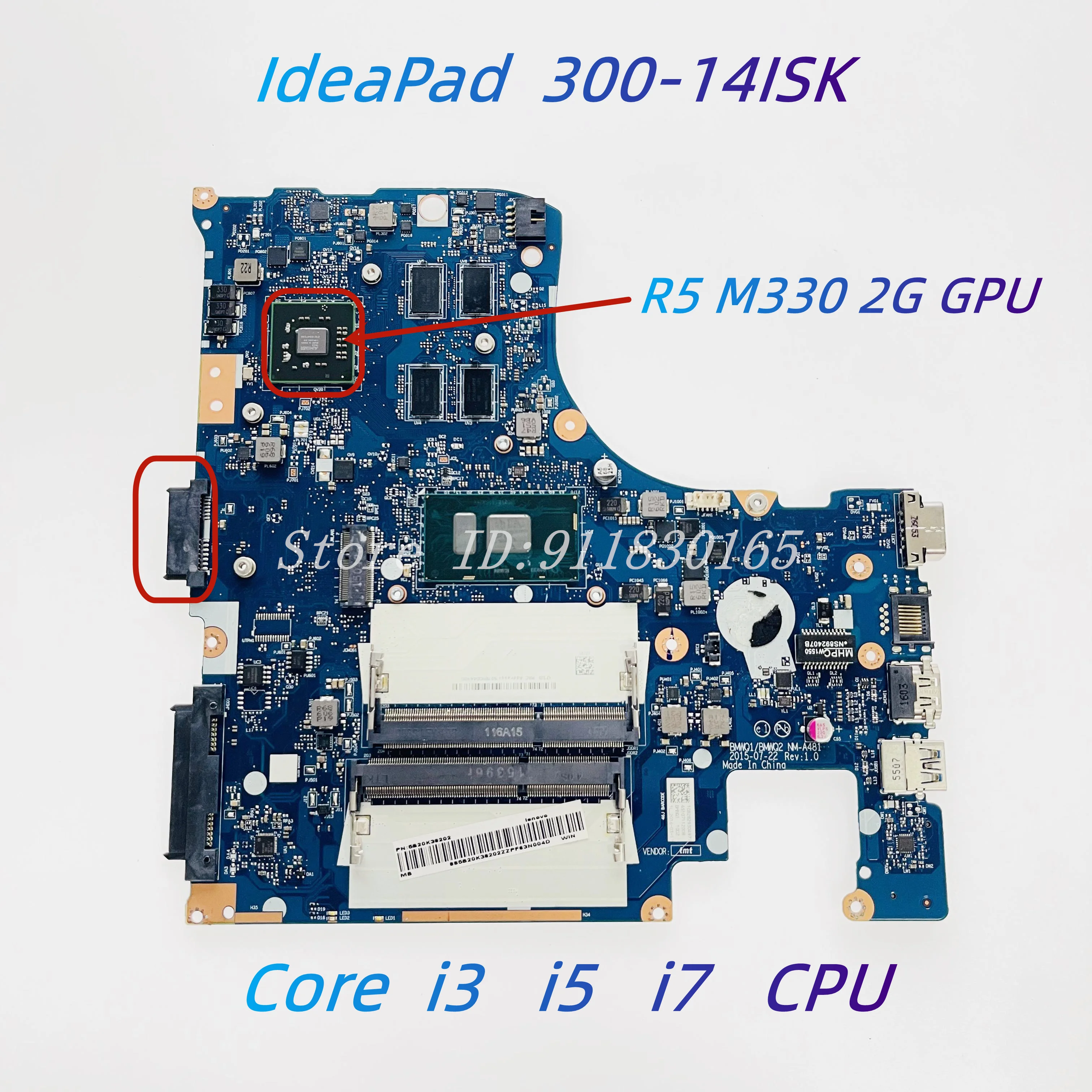 Imagem -02 - Placa-mãe Portátil para Lenovo Ideapad Bmwq1 Bmwq2 Nm-a481 30014isk 300-15isk i3 i5 i7 Cpu Amd r5 M330 2g-gpu Ddr3l