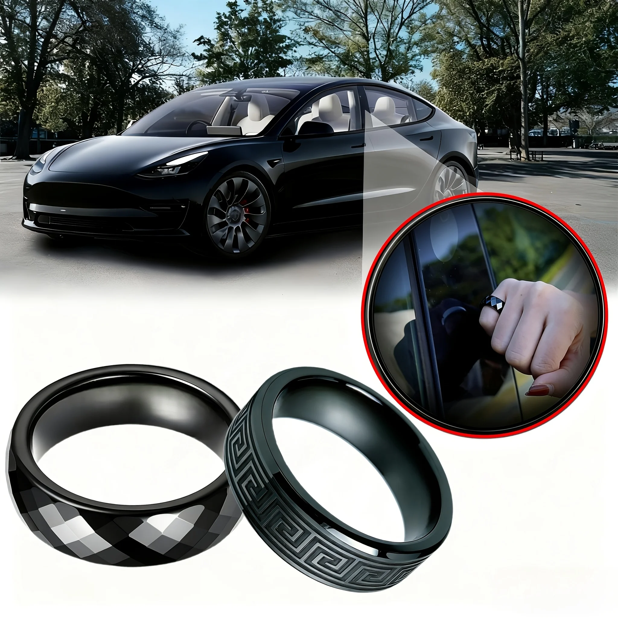 For Tesla Model 3 Model Y NFC Smart Ring Ceramic Car Key Chip Replacement Keychain, Without Battery