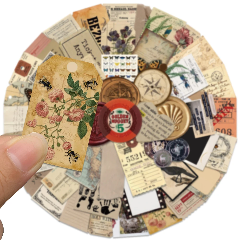 50pcs Retro Archive Sticker For Diary Fridge Closet Wallet Backpack Guitar Skateboard Laptop Decal Sticker Holiday Party Gift