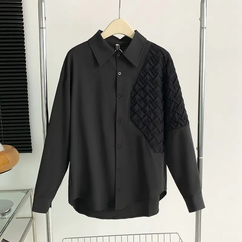 Niche Sense of Design Simplicity Versatile Special Fashion Solid Color Handsome Men\'s Shirt Long Sleeved Spring Autumn New 2024