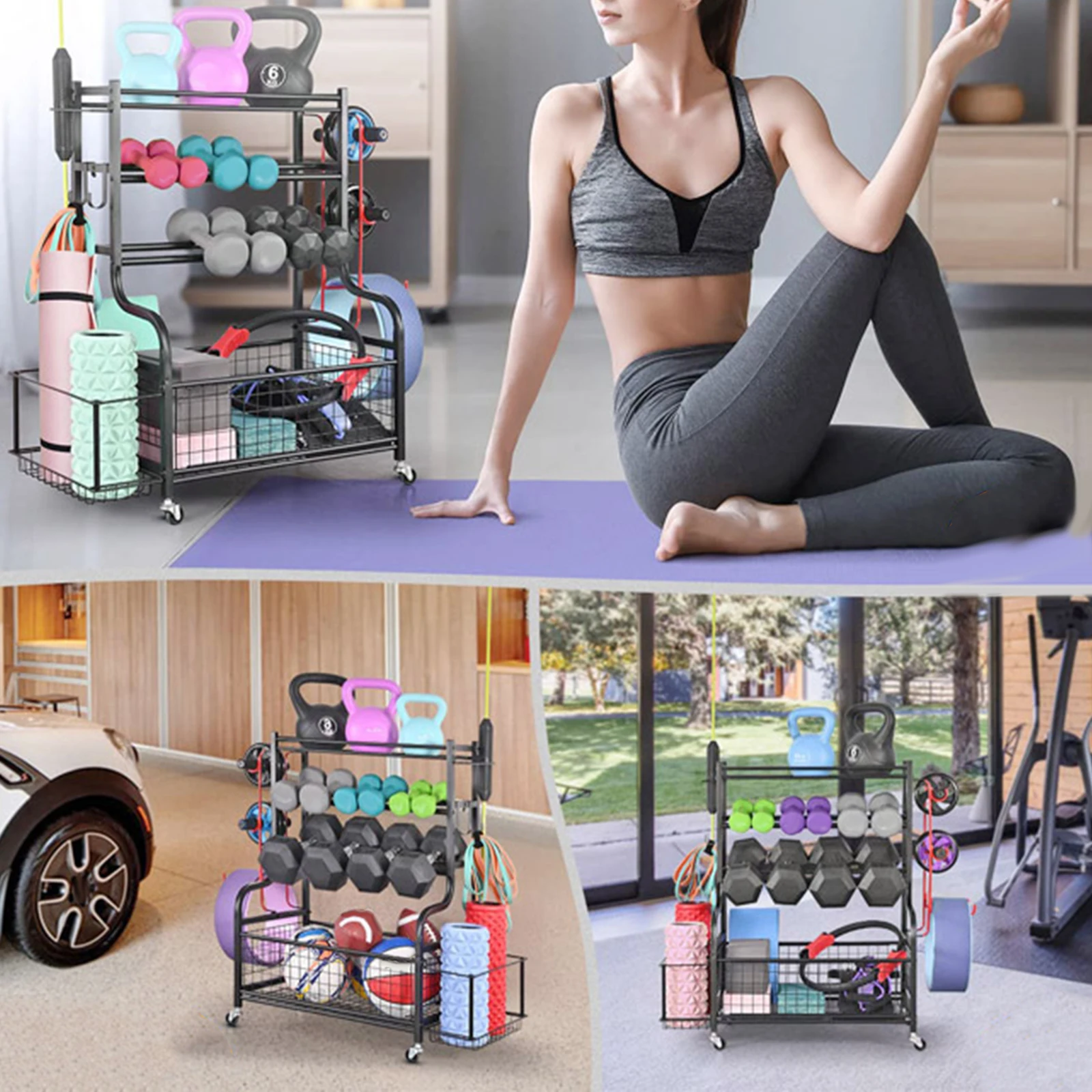 Gym Equipment Storage Rack Heavy Duty Workout Equipment Storage Organizer for Balls Dumbbells Foam Roller Yoga Mats Kettlebells