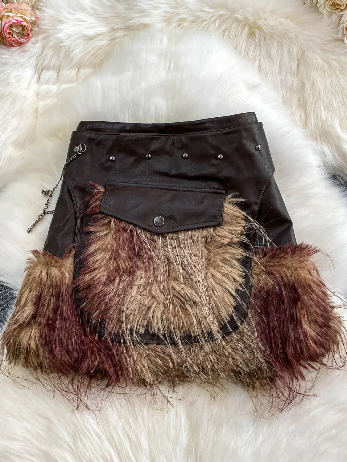 

Retro American Fur Trim ort Skirt Women's Slimming Stage Performance High Waist A-Line Skirt No Stretch Winter Faion