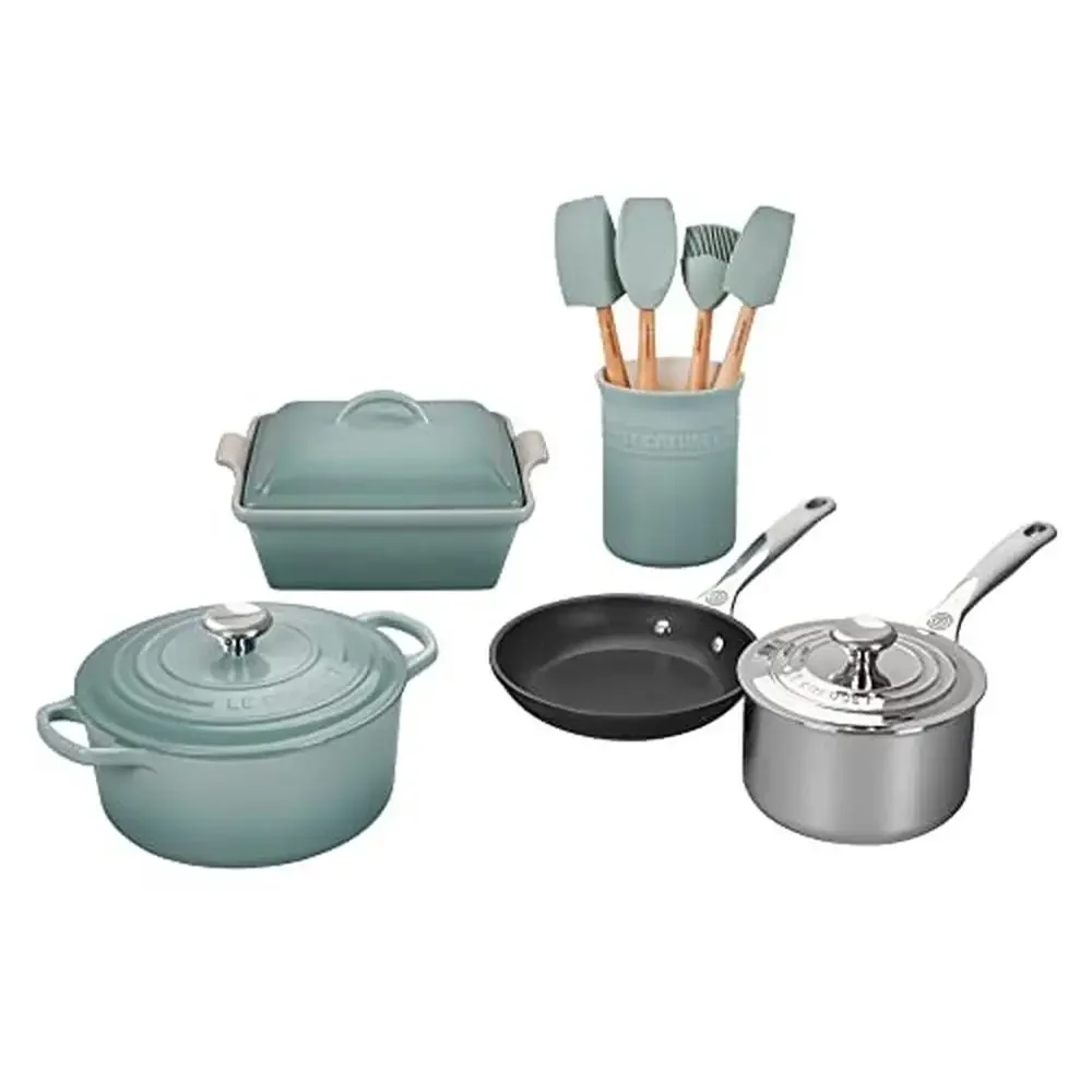 Mixed Material 12pc Cookware Set Dutch Oven Saucepan Fry Pan Casserole & Utensils Superior Heat Distribution & Retention