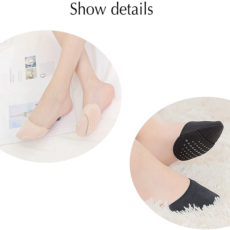 Half Forefoot Socks Foot Cushion Socks for High Heels Seamless Toe Topper Liner Non-Slip Pain Relief Sponge Women's Invisible