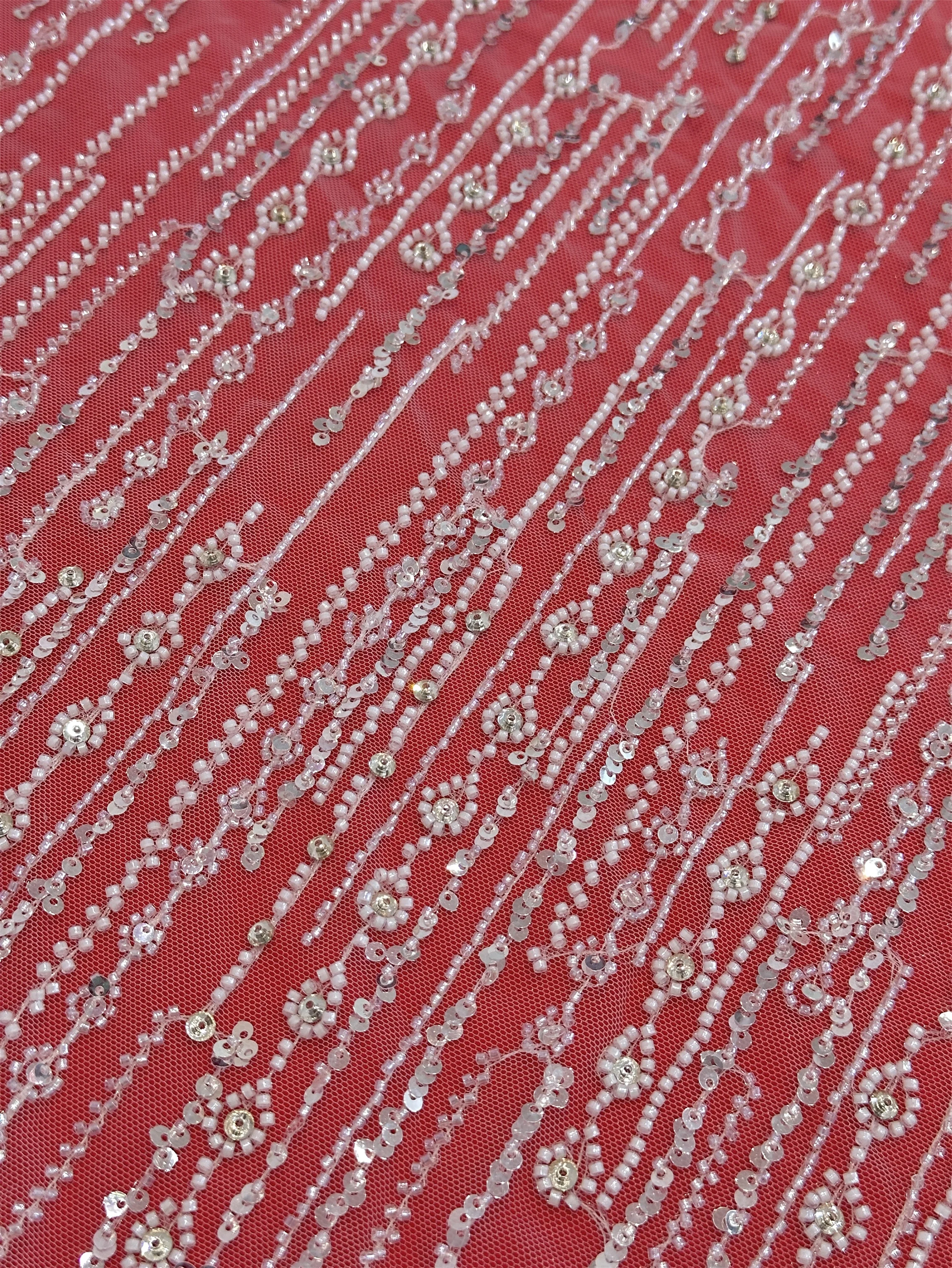 Embroidery French Lace Wedding Dress Embroidered White Tulle Fabric Sequins Beaded Embroidery Lace Fabric