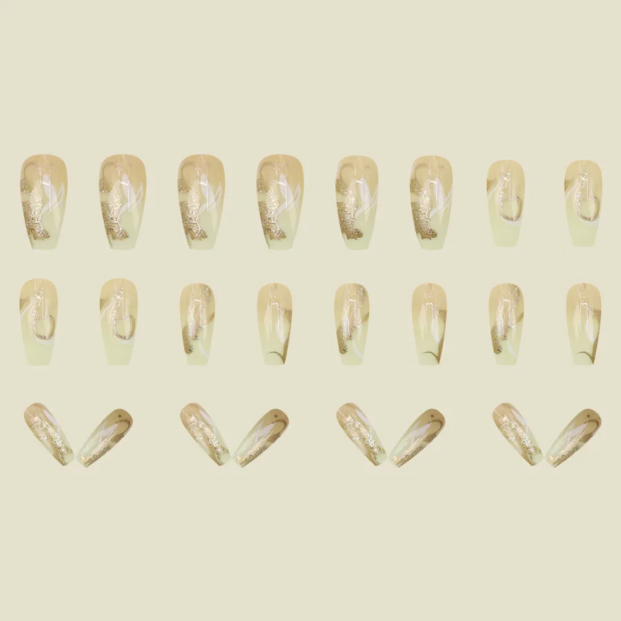 Full set of 24 medium-length ballet-style fake nails - featuring a frosted glitter totem pattern design, diverse styles, fashion