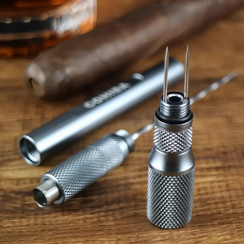 

Cigar Needle Portable Sharp Cigar Drill Opener Cigar Scissor Double Blade Puncher Gift Box Packaging