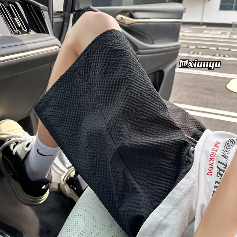 

Быстросохнущие шорты из ткани Bubble Cloth для мужчин, летние, в американском стиле, из ледяного шелка, повседневные брюки, модные брендовые тонкие брюки-капри