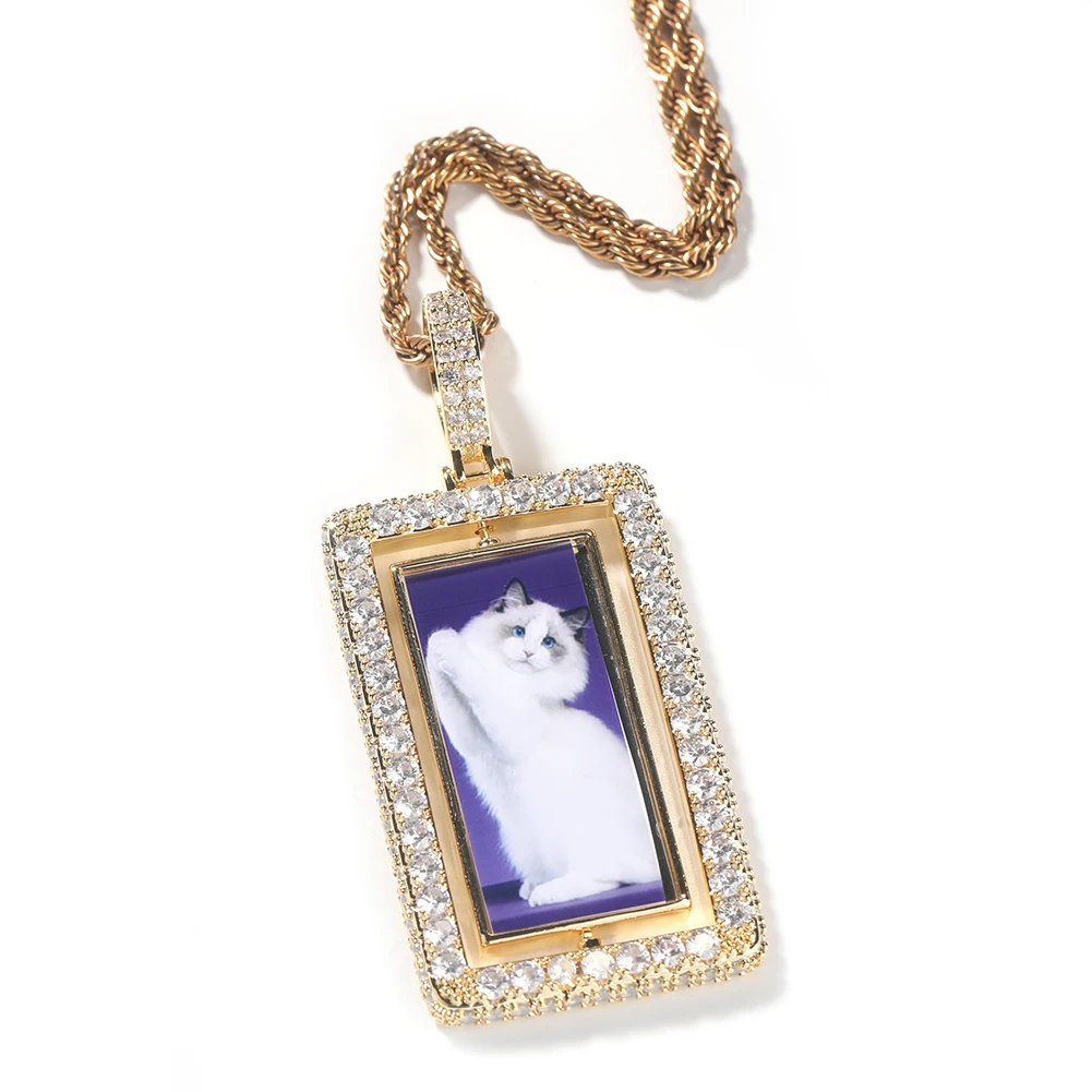 TBTK Custom Spinning Double Sides Photo Rectangle Shape Pendant Necklace Photoes Memory Jewelry For Couple Family Gift