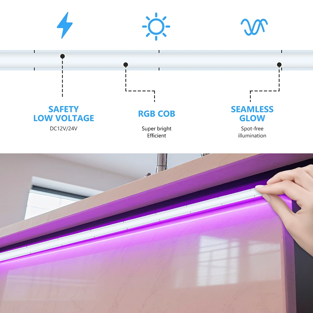 1/2 لفة 5 مللي متر PCB RGB COB LED قطاع ضوء واي فاي بلوتوث التحكم عن بعد محول الطاقة عدة تيار مستمر 12 فولت 576 المصابيح/م 0.5 متر 1 متر 2 متر 3 متر 4 متر 5 متر