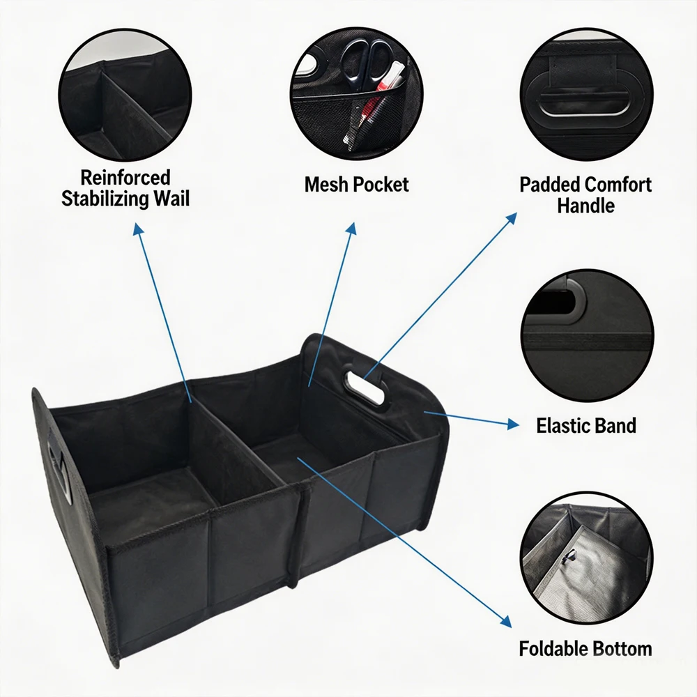 Oxford Fabric Foldable Car Trunk Storage Box Collapsible Vehicle Cargo Organizer for SUV Sedan Space Saving Container