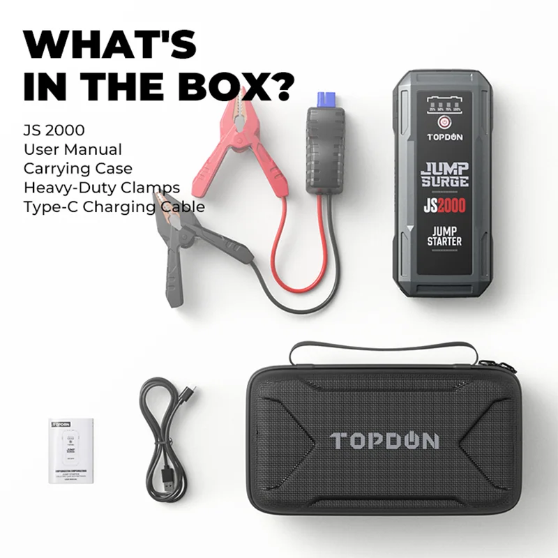 Topdon JS2000 2000A Jump Starter Power Bank 12V Car Starting Device 16000Mah Battery Jump Start for Car Booster