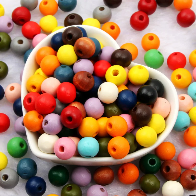 Colored Round Balls For Bracelet 10/15mm Natural Wood Beads Loose Beads For Jewelry Making DIY Keychain Toy Accessories