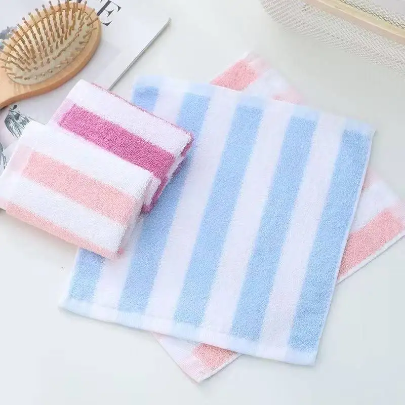 Color-Striped Children's Small Towel 100% Cotton Highly Absorbent Soft Non-Shedding Handkerchief-Size Washcloth with Hook