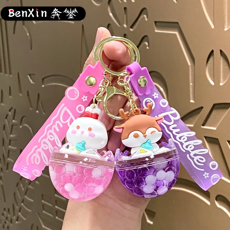 2025年ミンソオイル入りサンドボトル、小動物キーホルダー、スクールバッグペンダント、可愛いカップル、車キーホルダー、ペンダントとギフト