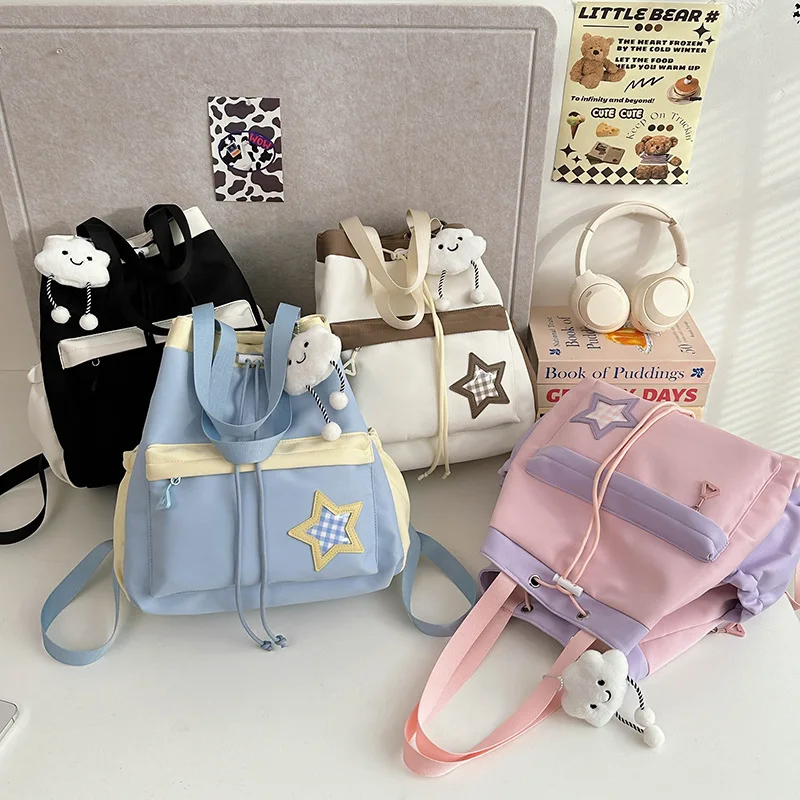 Cute and color-blocked schoolbag for female students, fashionable and casual hand-held backpack, cute and adorable