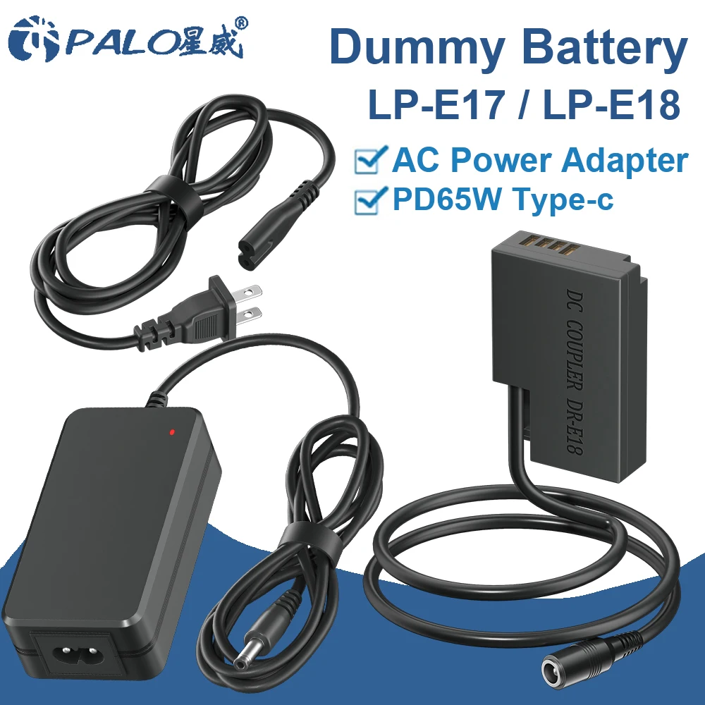 

Palo DR-E18 DC Power AC Adapter LP-E17 LP-E18 Dummy Battery for Canon EOS 77D 200D 250D 750D 760D 800D 850D 8000D 9000D RP