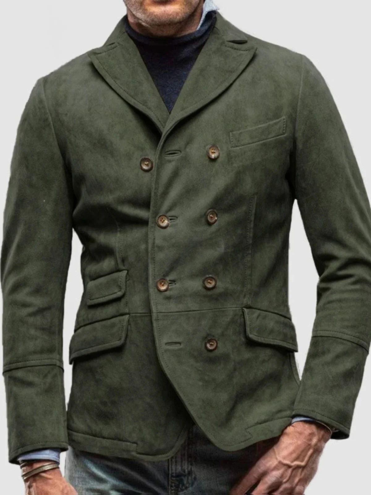 

Retro Men's High-End Coat Jaet Casual Vintage Worn-look Straight Hemline Full-Sve Outerwear for Youth All Seasons