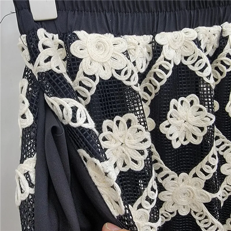 WTHT-Jupe Trapèze Longue à Taille artificiel astique pour Femme, Design Floral à Crochet, Document de Contrôle Chimé, Mode Automne 2024, 1LS319