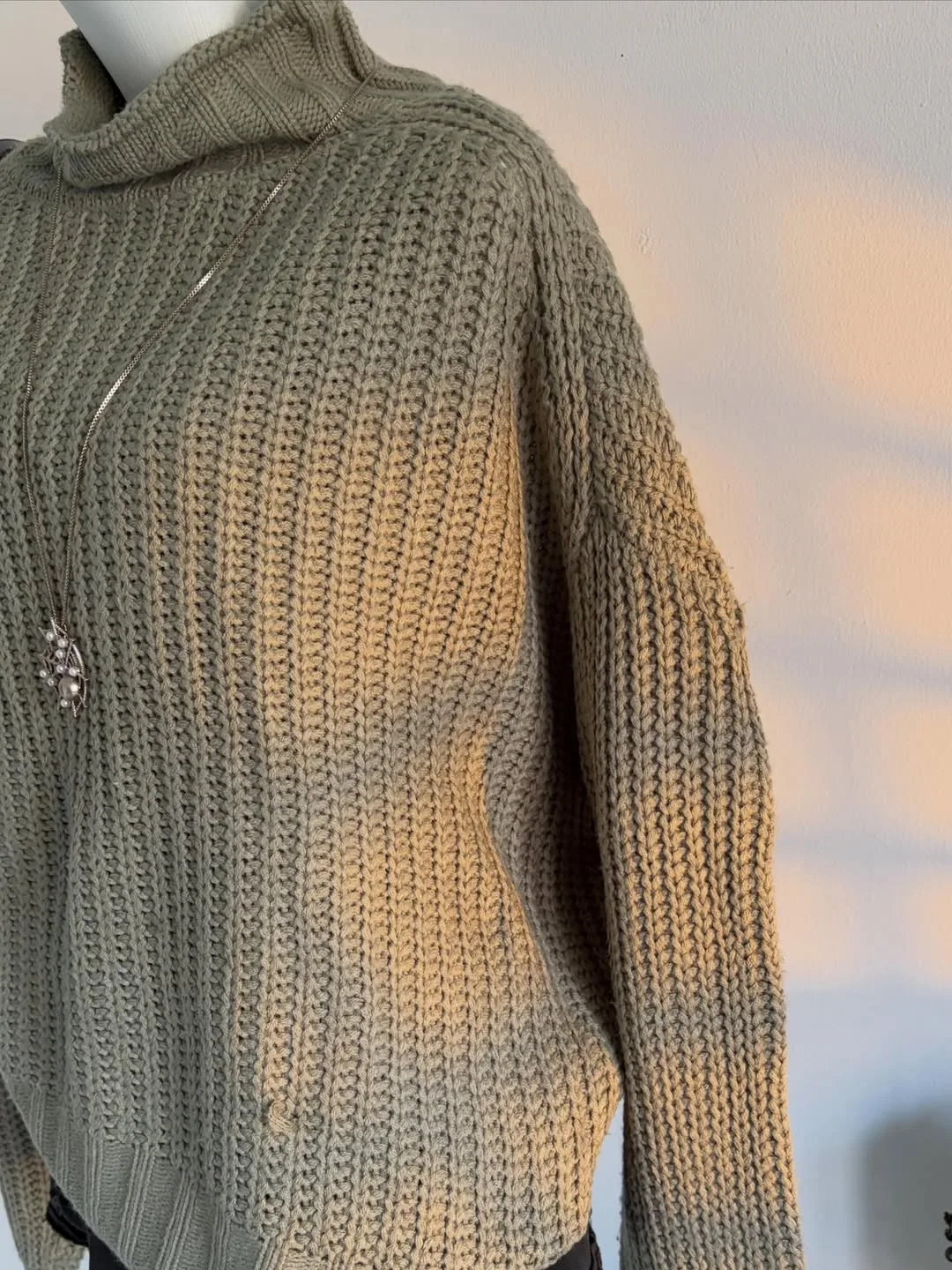 Vintage Grunge Women Sage Green Chunky Knit Turtleneck Jumper Oversized Long Sleeve Loose Y2K Fall Winter Pullover Sweater