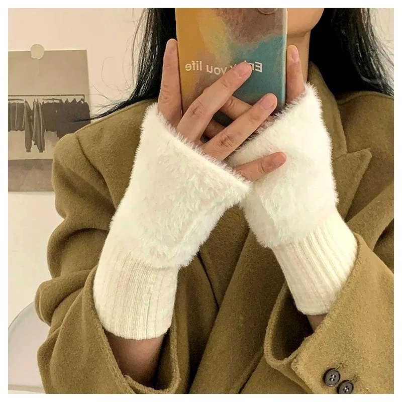 Winter New Warm Luxury Soft Knitted Solid Gloves Half Finger Fingerless Wrist Mittens Writting for Outdoor Running Biking
