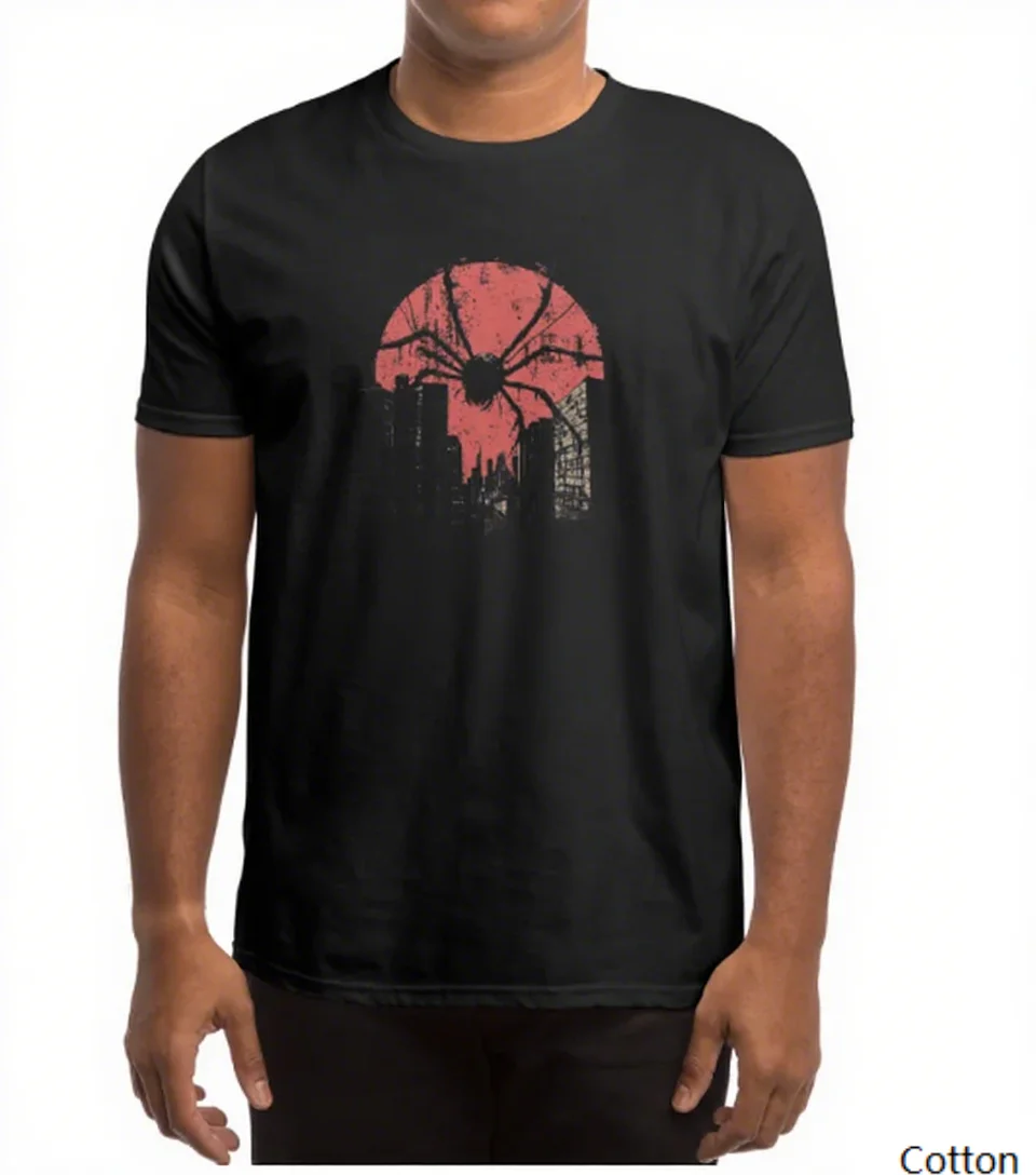 

Dusk City Spider Graphic Cotton T Shirt for SciFi Horror Fans Trendy Printed Brand Pure Cotton T-shirt Short Sleeve Unisex