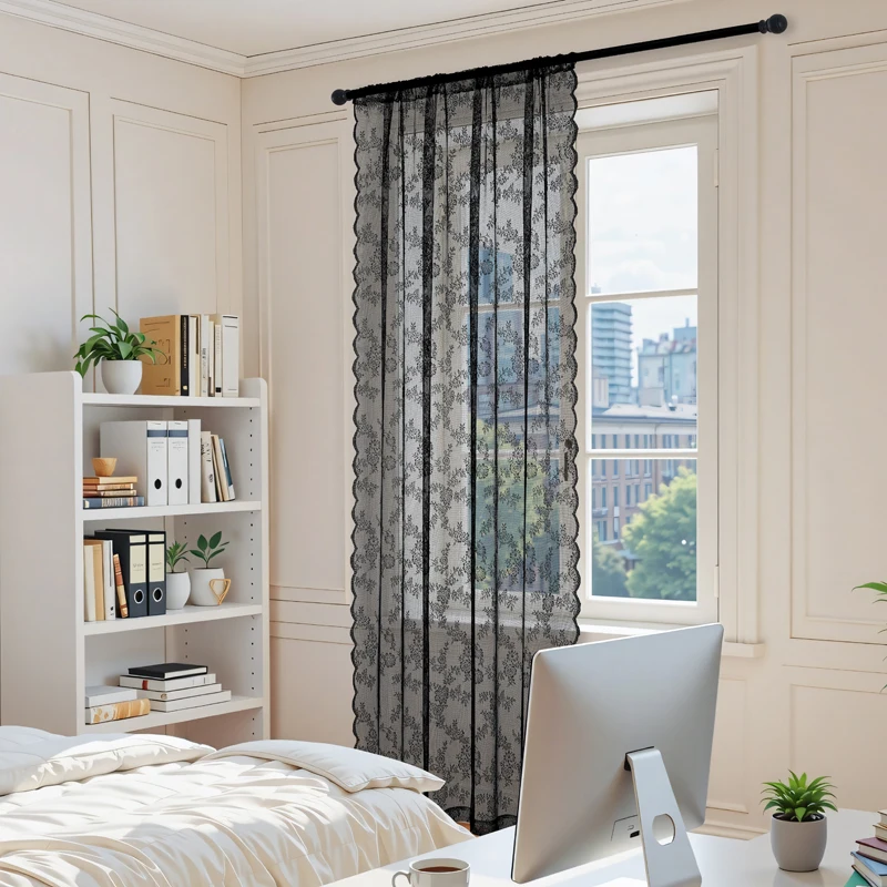 Durchscheinende bestickte Vorhänge mit Retro-Blumenmuster, geeignet für Wohnzimmer, Küchen, Badezimmer und Heimdekoration