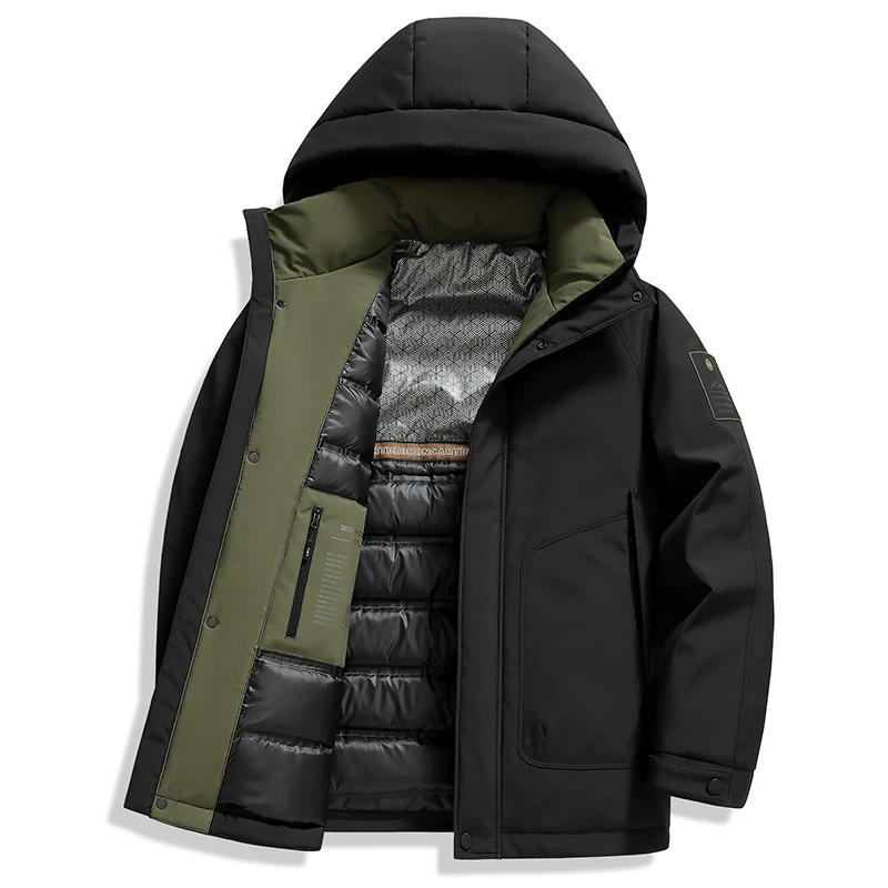 Men's Warm Hooded Duck Down Casual Jackets 2025 Winter Outdoor Puffer Coat Daily Wear Windproof Padded Top Thick Parkas Clothing