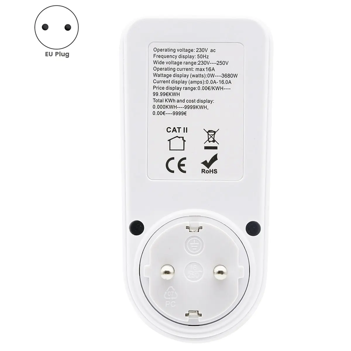 Fits for Power Meter, Plug-in Socket with Overload Protection, Kilowatt Voltage AMP Tester, Electrical Monitor EU Plug