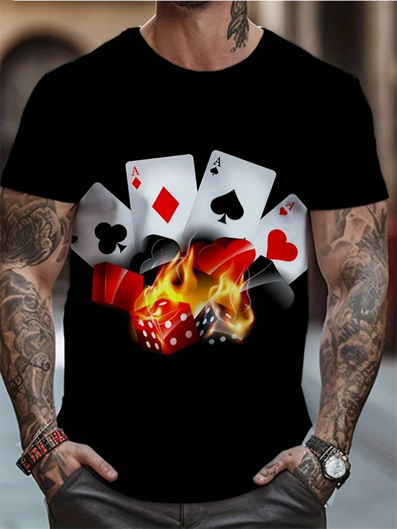 Playing Card Graphic T Shirt for Men Clothing Youth Trend Streetwear 3D Print King Queen Poker T-shirt Unisex Women Short Sleeve