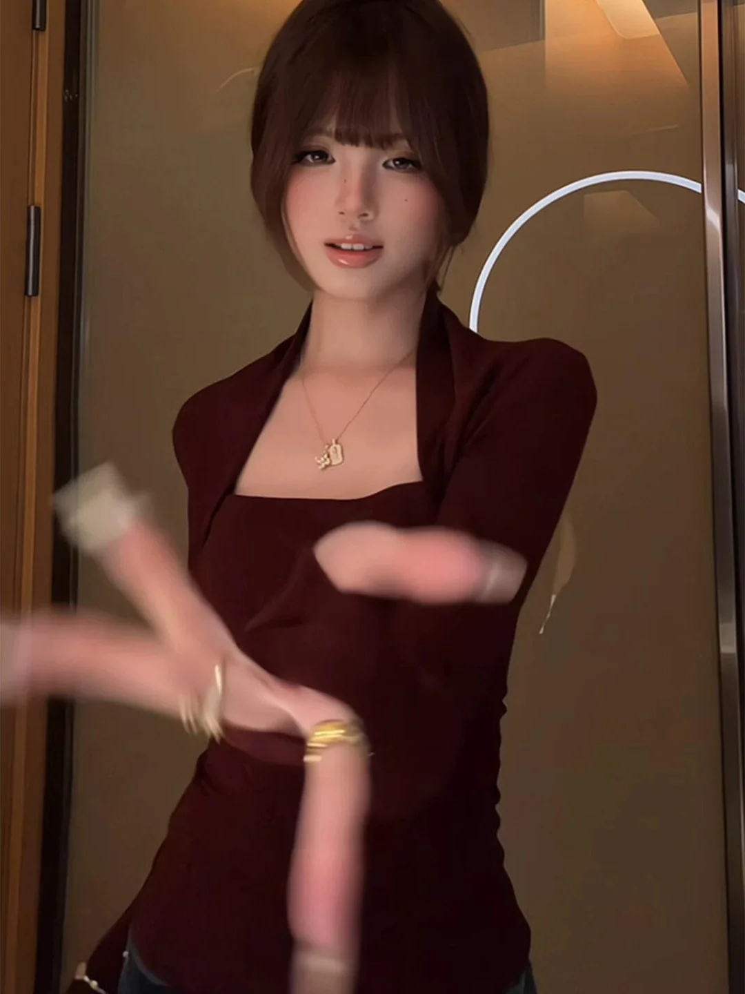 Elegant Square Collar Long Sleeve T-Shirt Women's Slim Fit Unique Stylish Autumn New Style Fashionable Skin-friendly Breathable