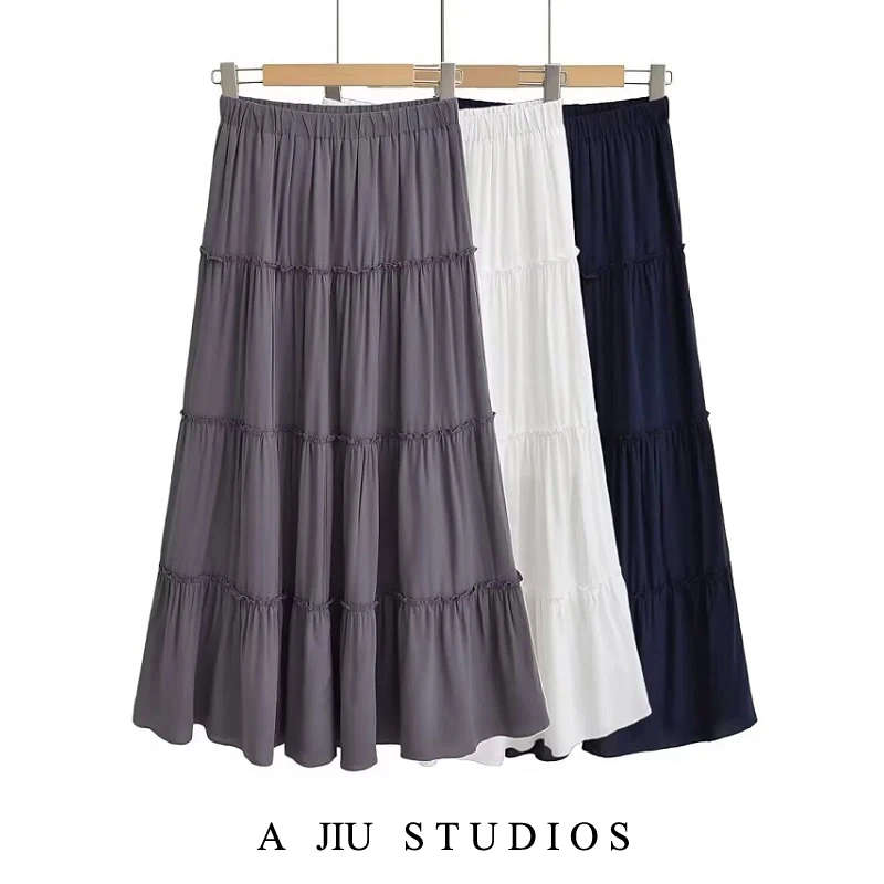 

Ouyang Nana длинная юбка с цветочной отделкой и высокой талией, женская универсальная утягивающая юбка-трапеция, весна 2025 цветов