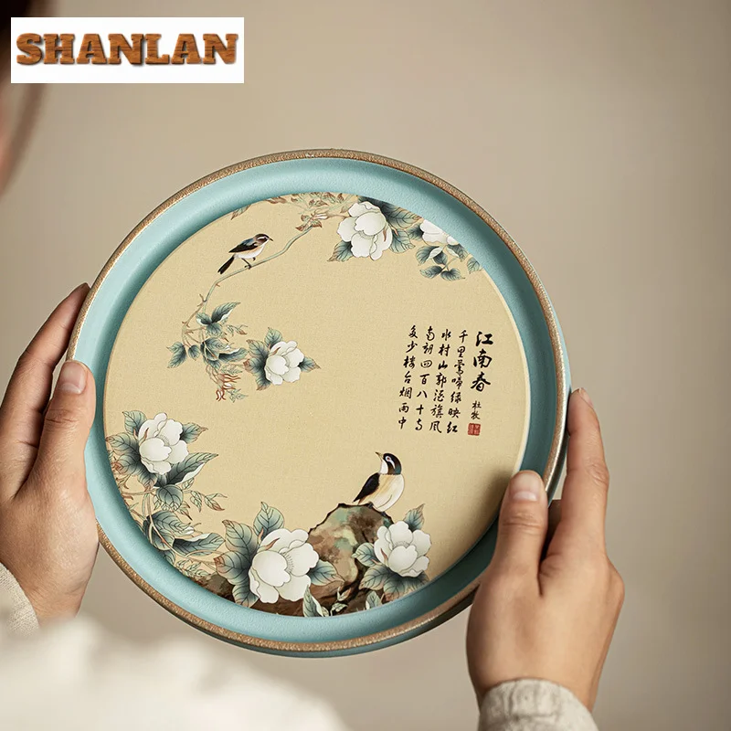 Chinese Style Flower And Bird Dry Soaking Table Water Absorbing Tea Tray Zisha Pot Holder Teaware Base Support Kung Fu Teaware