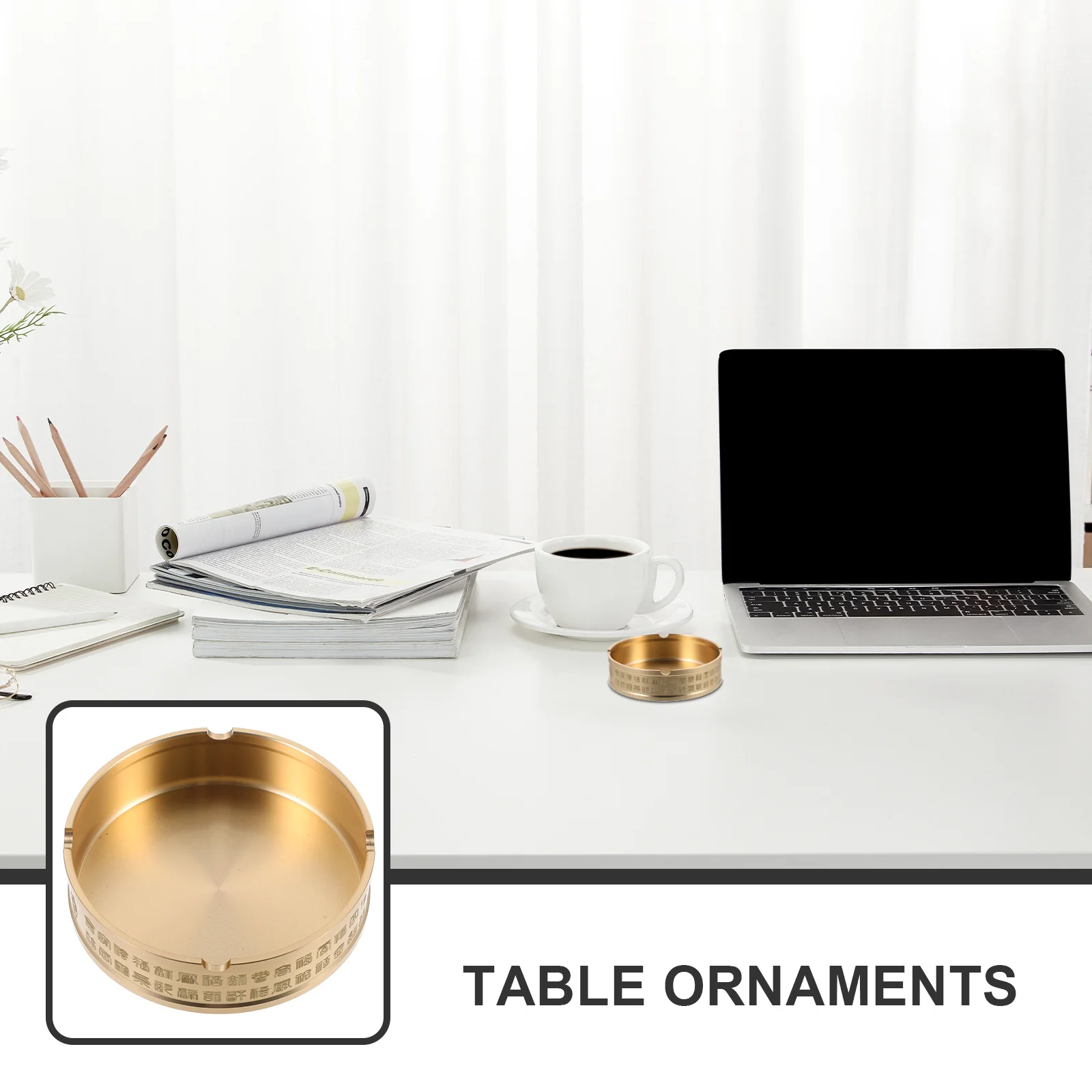 

1pc Brass Ashtray Round Metal Cigarette Butt Holder Office Desktop Home Household Retro Style Smoke Accessories Gift For Smoker