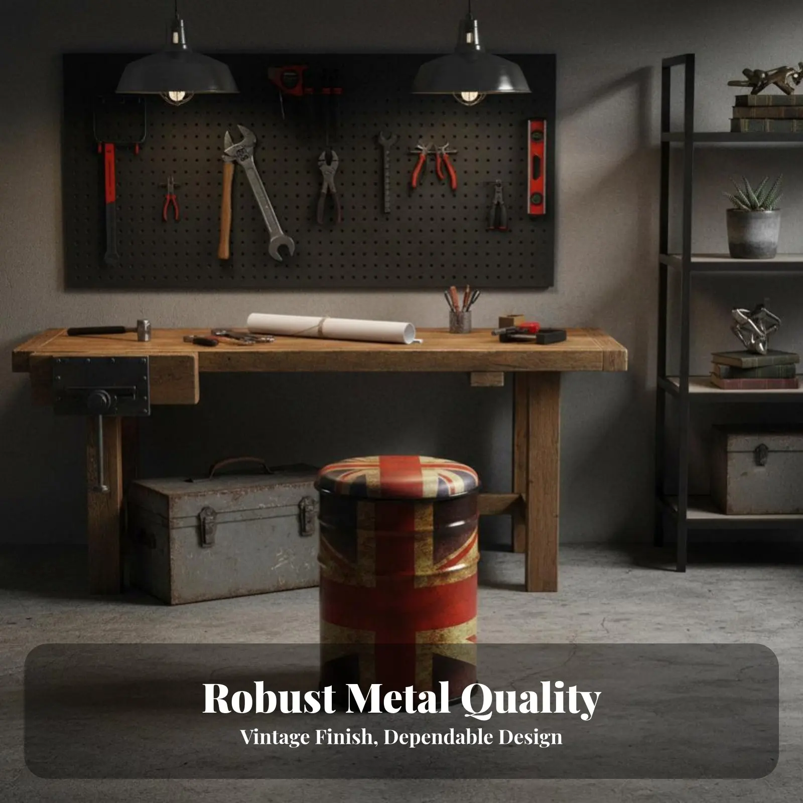 

Oil Drum Stool Retro Design Ottoman with Hidden Compartment Mechanical Design Storage Function for Man Cave, Restaurant