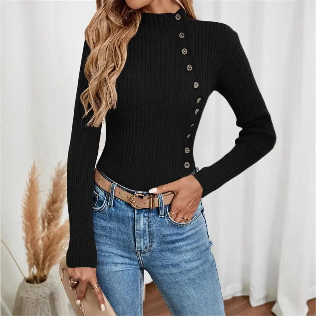 

Women's Knitted Long Sve Sweater Base Layer Top Pure Color Polyester Fiber Hoodie Autumn Season Faion Ladies' Knitwear