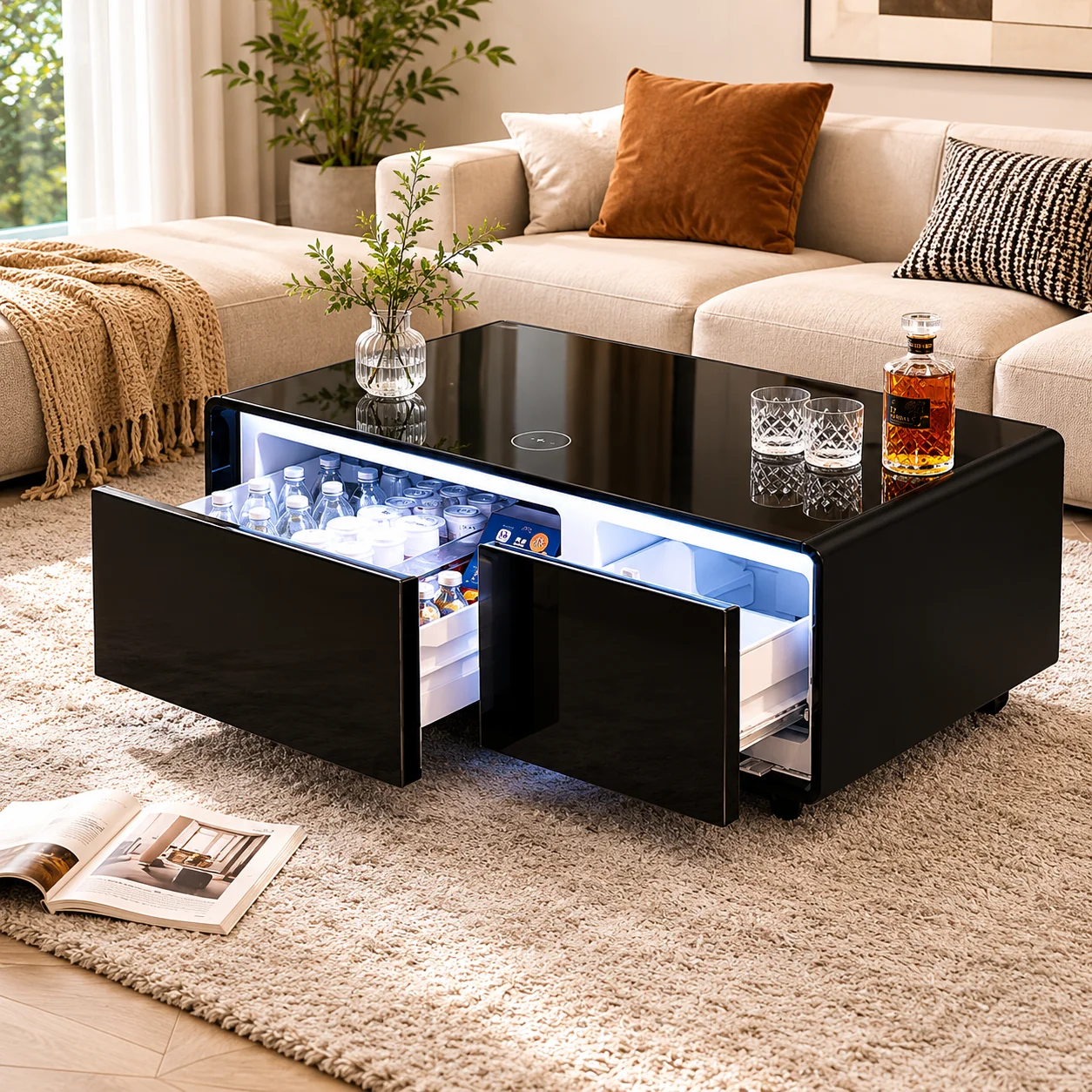 Luxury Smart Centre Table With Refrigerator And Freezer Drawer Smart Furniture Coffee Table Living Room Bedroom