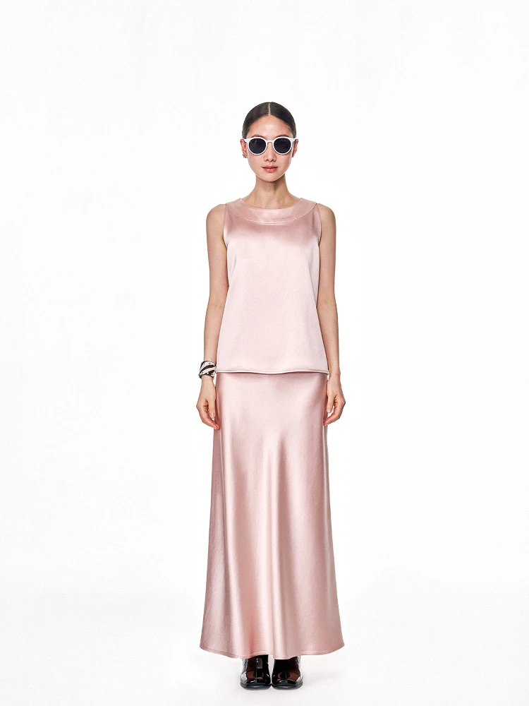 

Юбка-трапеция с высокой талией Ele от Lin Zhi, летняя коллекция 2025, драпированная ацетатная полупрозрачная юбка для женщин, повседневная одежда