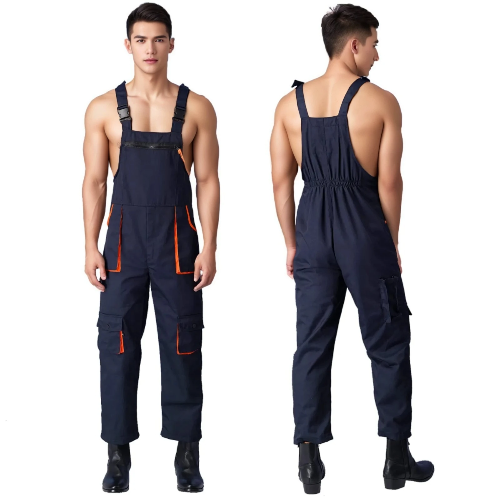 

2024 New Color Block Multi-pocket Overalls Labor Protective Worker Pants Uniforms Men's Working Coverall Casual Jumpsuit S-4XL