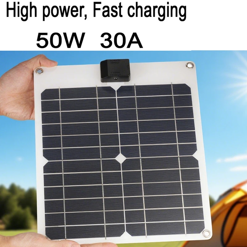 50W Sunpower Tragbares Solarpanel 5V 12V Solarplatte mit USB-sicherem Stabilisator-Ladegerät für Powerbank-Telefon Outdoor Camping Home RV