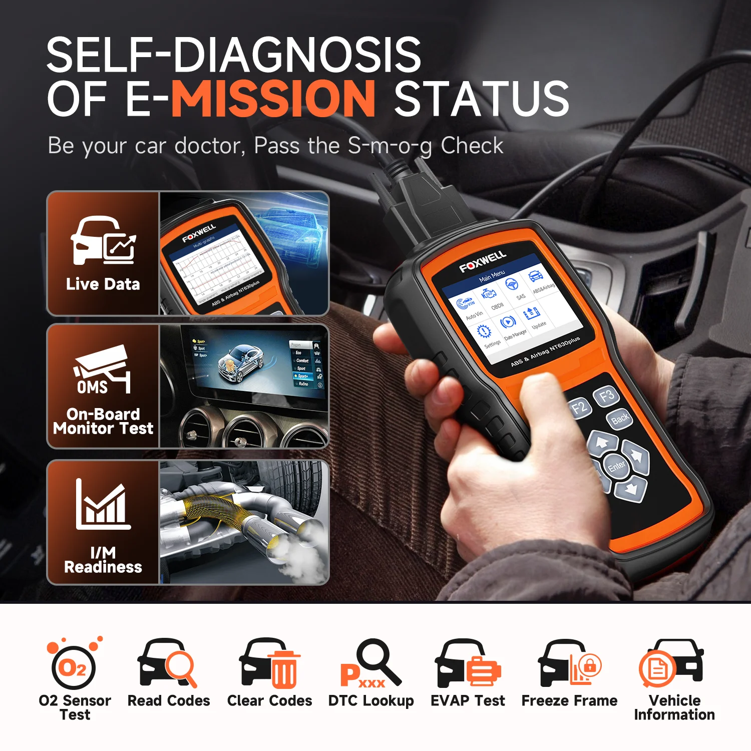 FOXWELL-NT630 PLUS 자동차 진단 도구, 엔진 점검, ABS, SRS, SAS, 리셋, 충돌 데이터, 자동차 스캐너, 다국어, OBD2 스캐너