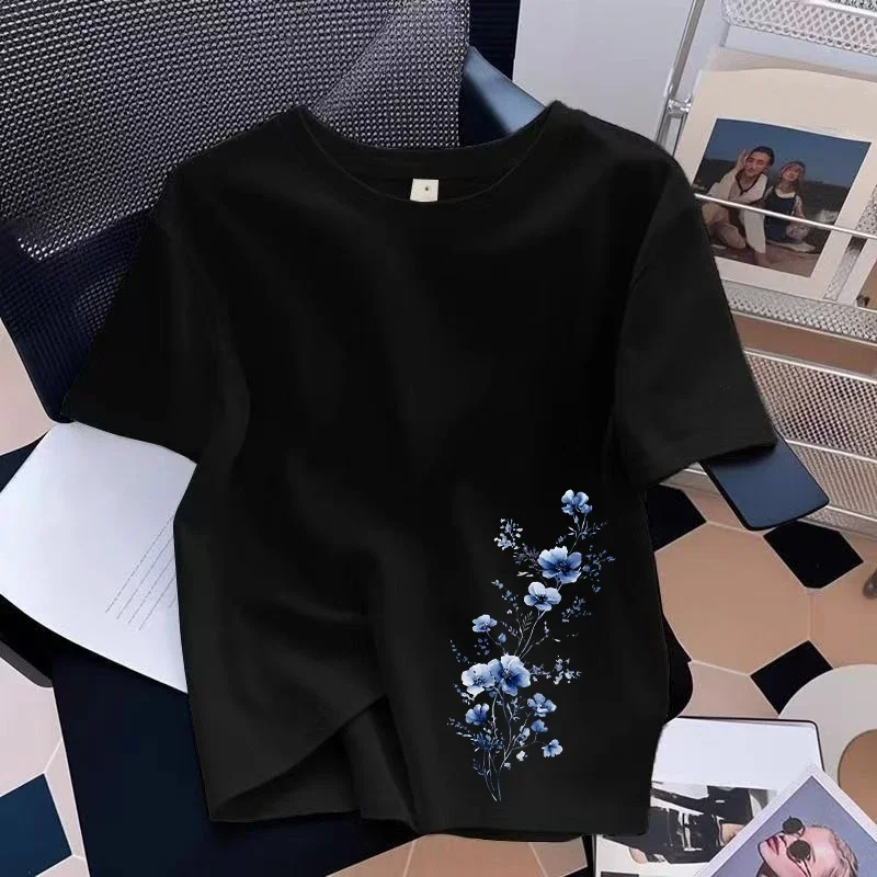 Summer Hot Sale Womens T-shirt Cotton Casual O-Neck Short Sleeve Outdoor Home Comfort Flower Print Tshirt 2026 Fashion Tees Tops