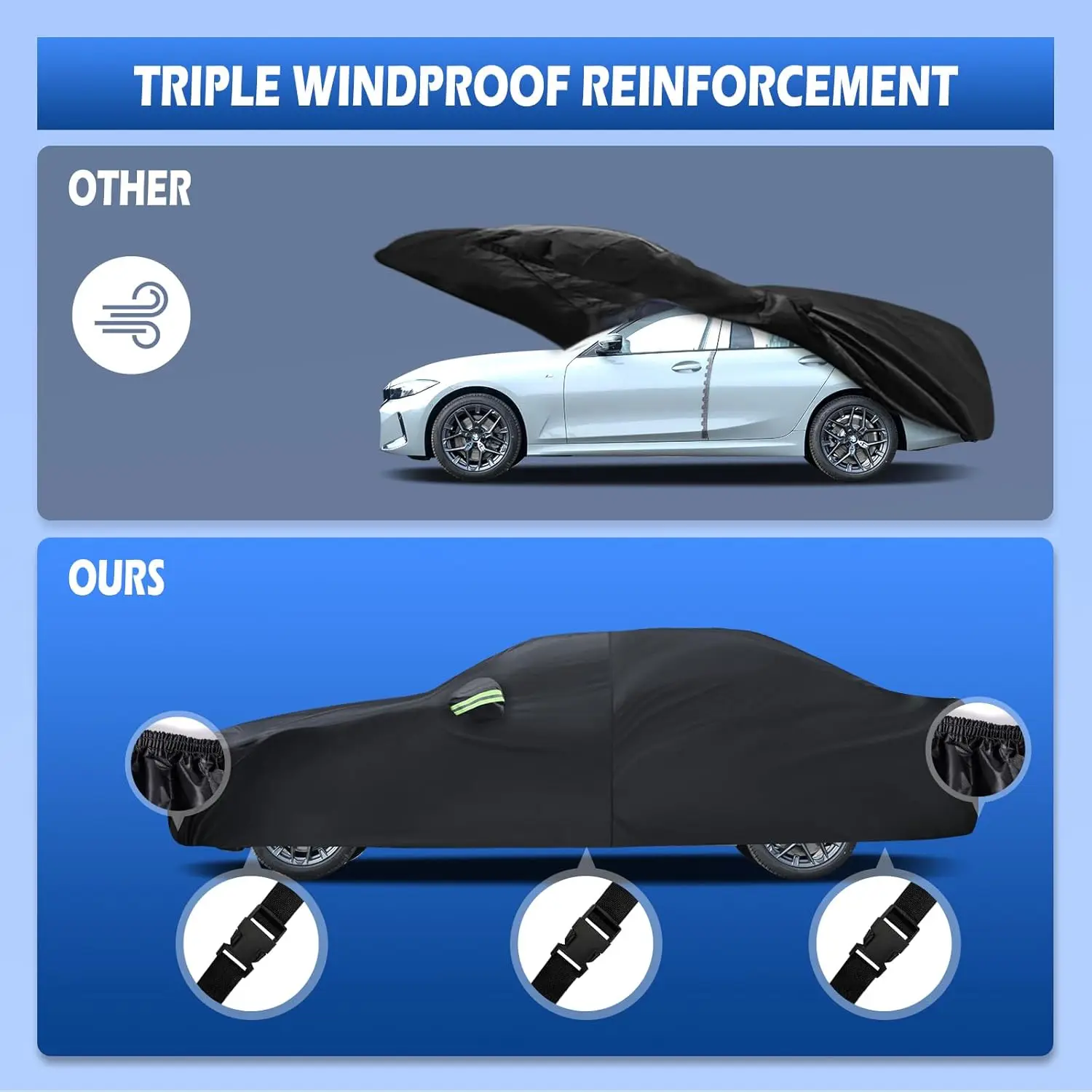 Custom Fit Car Cover for BMW 3 Series (2007-2025 Models), Waterproof with Zipper and Lining