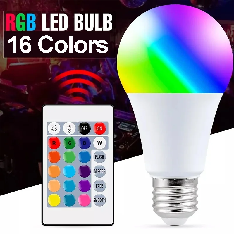 16 colors RGB bulb led multicolor bulb E27 dimmable 24 key IR remote control smart lamp atmosphere light 220V household lighting