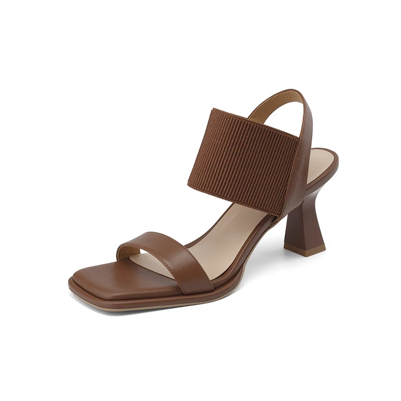 

Модные босоножки на шпильке 6,5 см с открытым носком из натуральной коровьей кожи с эластичным ремешком сзади, резиновая подошва без шнуровки, черный, коричневый, абрикосовый