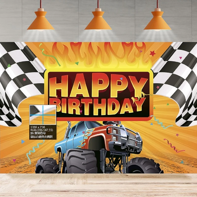 

Photography Backdrop Truck Themed Happy Birthday Party Racing Car Bday Background Banner Photo Booth Cake Table Wall Decoration