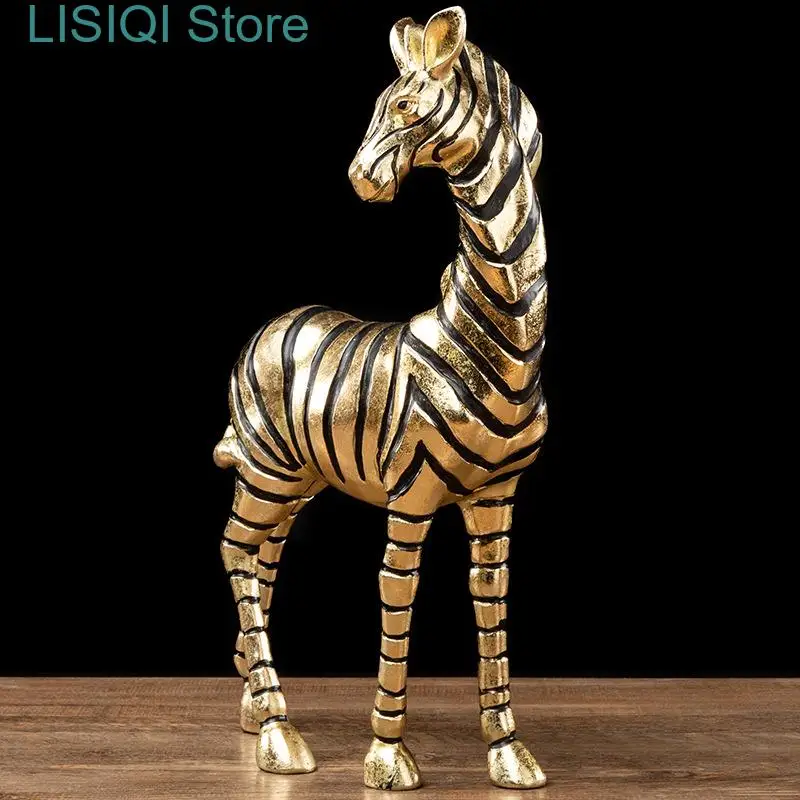 

New Golden Zebra Craft Sculpture Resin Simulation Animal Statue Golden Horse Decorative Figurines Animal Figurine Home