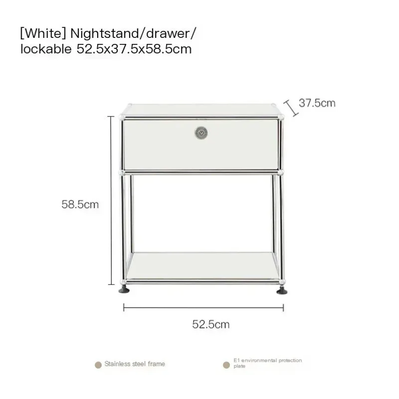 Medieval Nightstand USM Bedroom Modern Minimalist Shelf INS Module Storage TV Side Cabinet Stainless Steel Frame Bedside Table