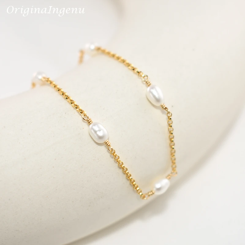 Vintage Natural Freshwater Pearl Bracelets 14K Gold Filled Bracelet Handmade Pearl Jewelry Boho Bracelet For Women