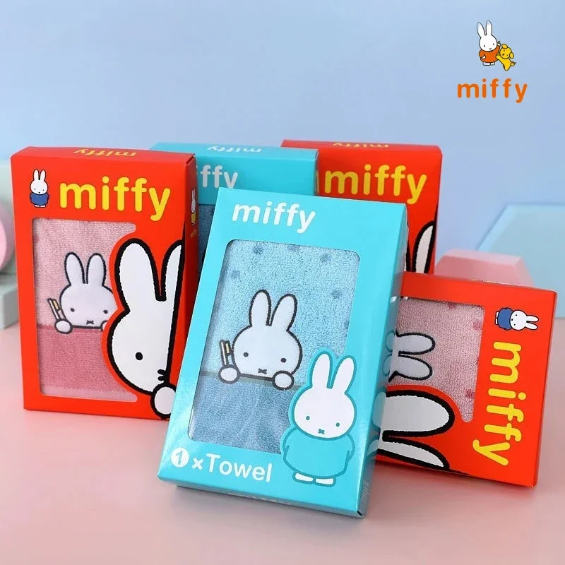 

Kawaii Miffy Cotton Towel Cute Embroidered Pattern Cartoon Soft Breathable Long Staple Cotton Towels Home Anime Accessories Gift